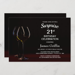 Black Surprise 21st Birthday Wine Glass Party Invitation