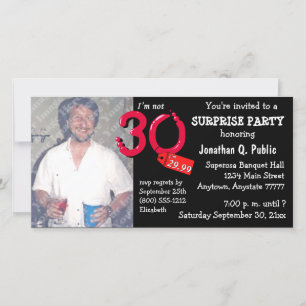 Black Surprise 30th Birthday Party Photo Invite