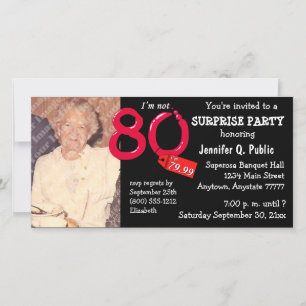 Black Surprise 80th Birthday Party Photo Invite