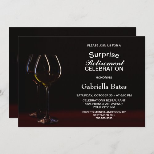 Black Surprise Retirement Wine Glass Party Invitation