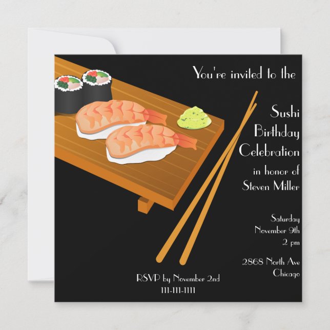 Black Sushi Birthday Invitation (Front)