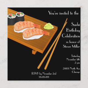 Black Sushi Birthday Invitation