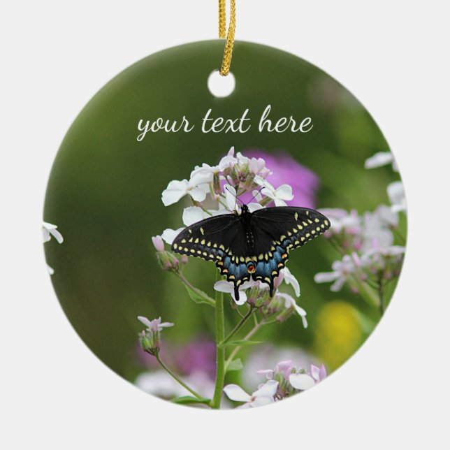 Black swallowtail butterfly ceramic ornament (Front)