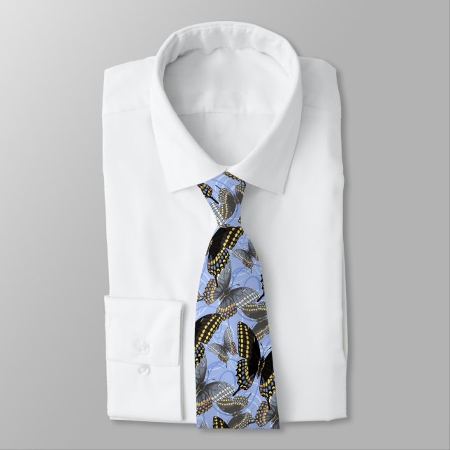 Black Swallowtail Butterfly Swirls Neck Tie (Tied)
