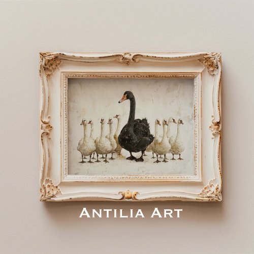 Black Swan Among White Swans Farm Animal Art Poster