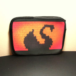 Black Swan Artisan Crochet Print Electronics Bag