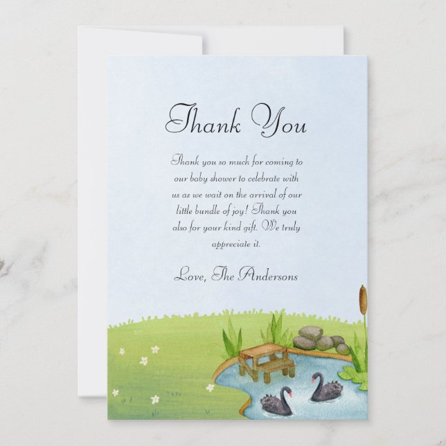 Black Swan Baby Shower Thank You Card (Front)