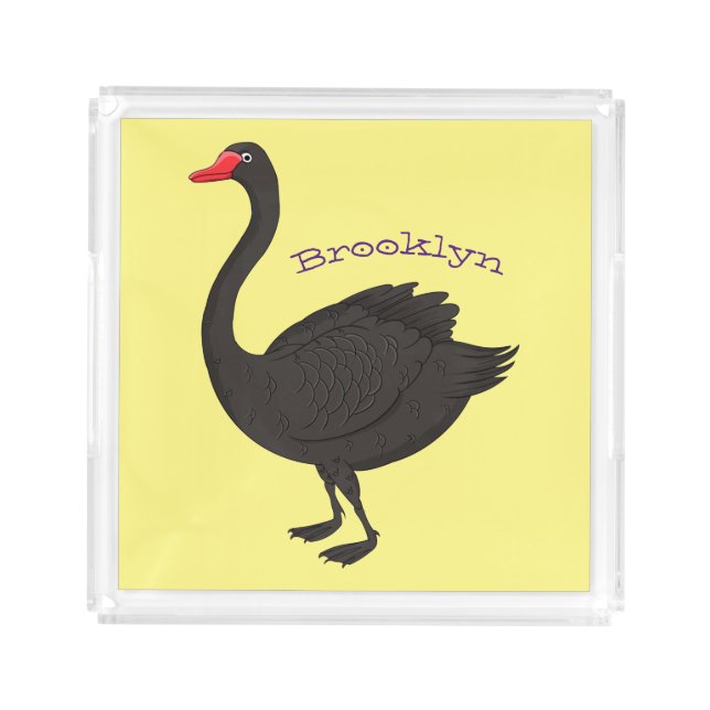 Black swan cartoon illustration acrylic tray (Front)