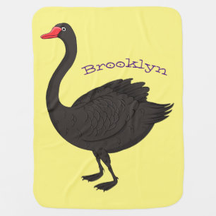 Black swan cartoon illustration baby blanket