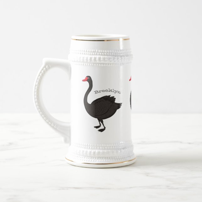 Black swan cartoon illustration beer stein (Left)
