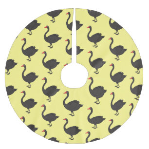 Black swan cartoon illustration brushed polyester tree skirt