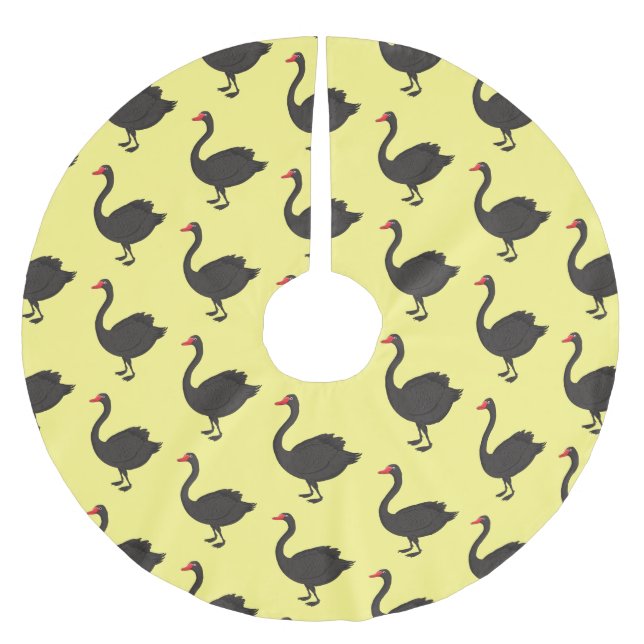 Black swan cartoon illustration brushed polyester tree skirt (Front)