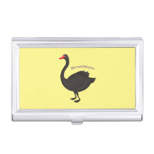 Black swan cartoon illustration business card case