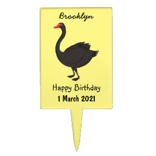 Black swan cartoon illustration cake topper