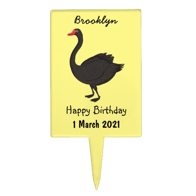 Black swan cartoon illustration cake topper (Front)