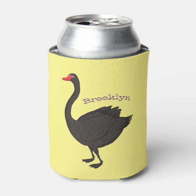 Black swan cartoon illustration  can cooler (Can Front)