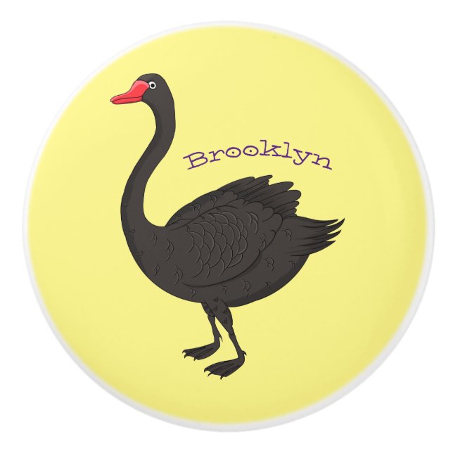 Black swan cartoon illustration ceramic knob (Front)