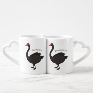 Black swan cartoon illustration coffee mug set