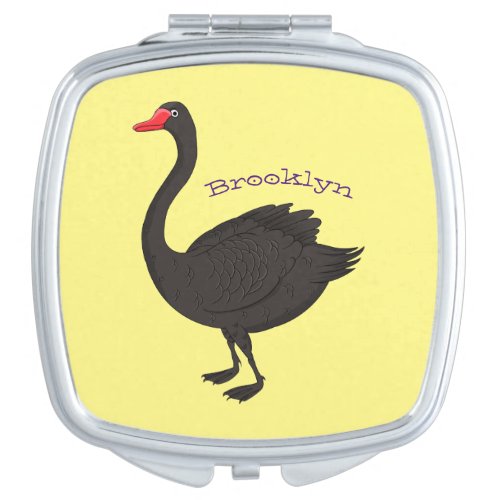 Black swan cartoon illustration compact mirror