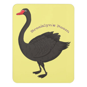 Black swan cartoon illustration door sign