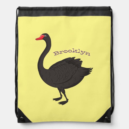 Black swan cartoon illustration drawstring bag