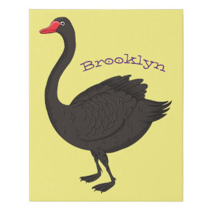 Black swan cartoon illustration  faux canvas print