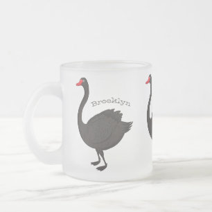 Black swan cartoon illustration  frosted glass coffee mug