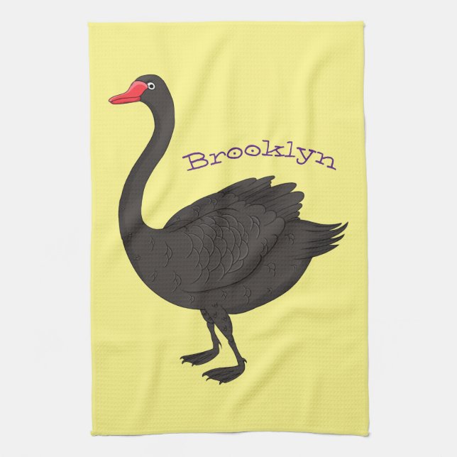 Black swan cartoon illustration kitchen towel (Vertical)