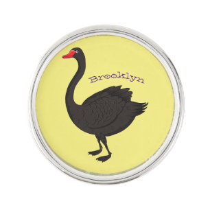 Black swan cartoon illustration lapel pin