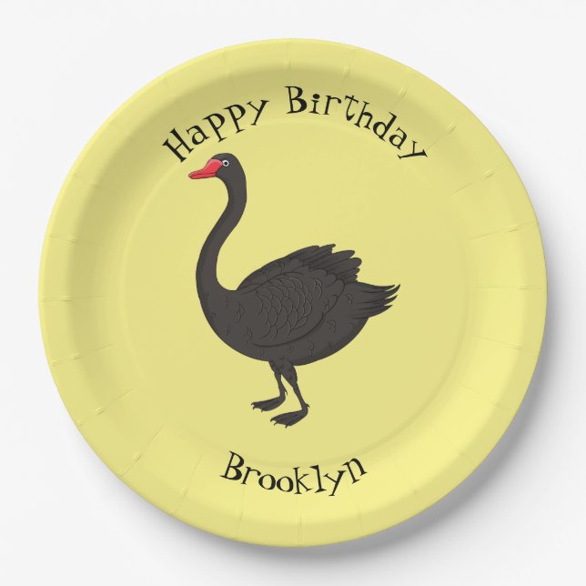 Black swan cartoon illustration  paper plates (Front)