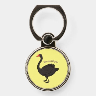 Black swan cartoon illustration phone ring stand