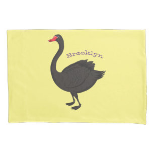 Black swan cartoon illustration  pillow case