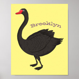 Black swan cartoon illustration poster
