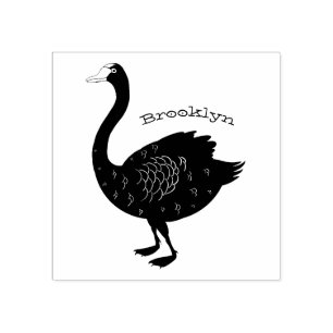 Black swan cartoon illustration  rubber stamp