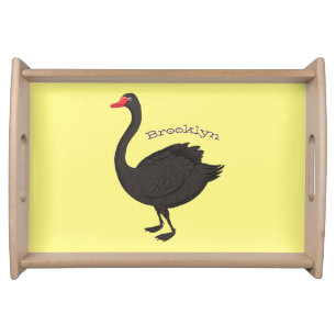 Black swan cartoon illustration serving tray