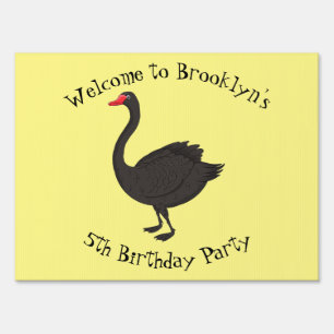 Black swan cartoon illustration  sign