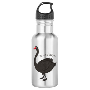 Black swan cartoon illustration stainless steel water bottle