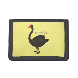Black swan cartoon illustration tri-fold wallet