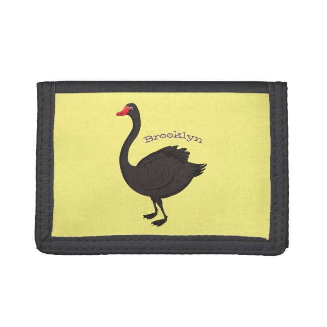 Black swan cartoon illustration  trifold wallet (Front)