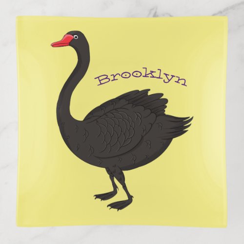 Black swan cartoon illustration trinket tray