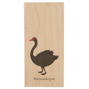 Black swan cartoon illustration wood flash drive