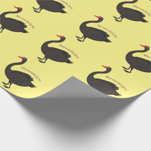 Black swan cartoon illustration wrapping paper