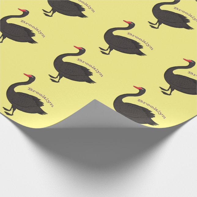 Black swan cartoon illustration wrapping paper (Corner)
