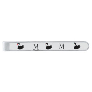 Black Swan Design Monogrammed Silver Finish Tie Bar