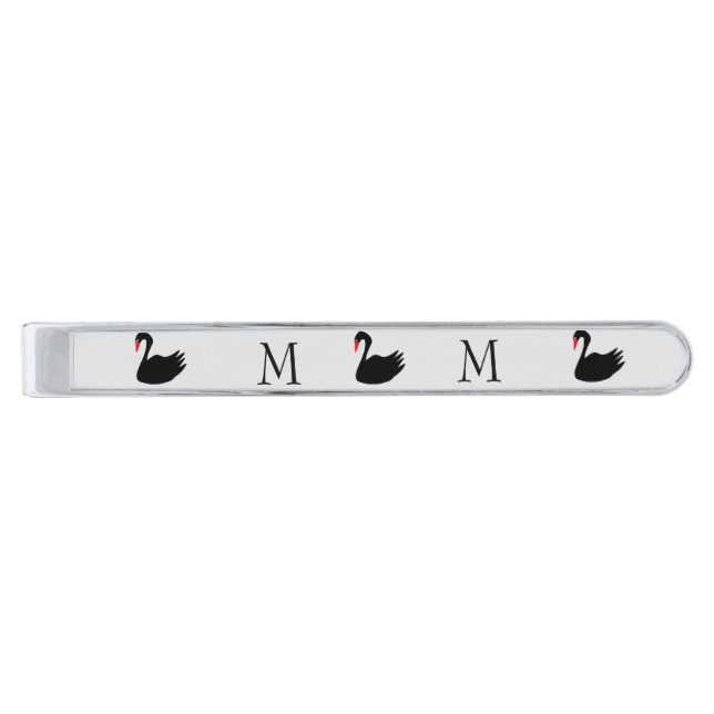 Black Swan Design Monogrammed Silver Finish Tie Bar (Front)