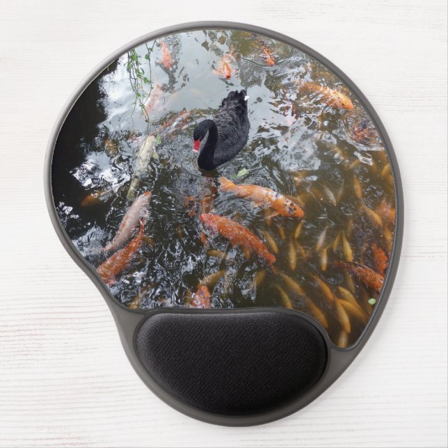Black Swan in Koi Pond Ergonomic Mouse Pad (Front)