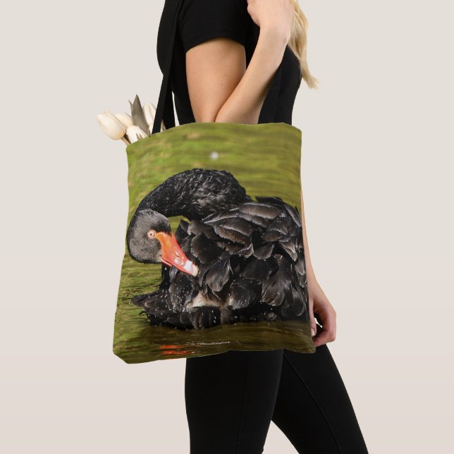 Black Swan in the Pond Tote Bag (Close Up)