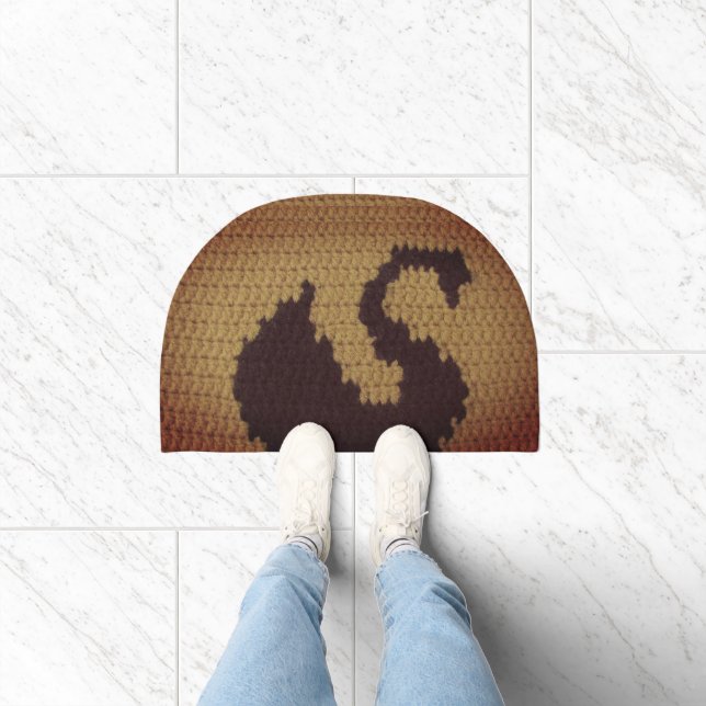 Black Swan Natural Brown Artisan Crochet Print     Doormat (Indoor)