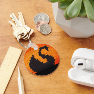 Black Swan Profile in Bright Sunset Crochet Print Keychain