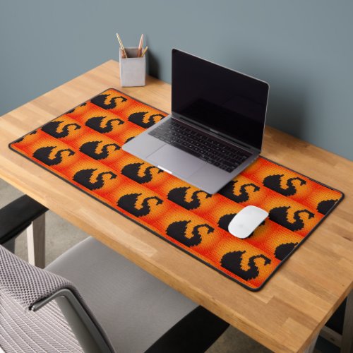 Black Swan Profile in Sunset Artisan Crochet Print Desk Mat